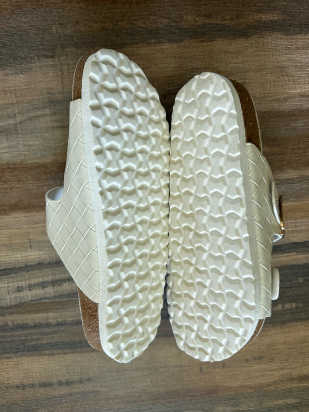 Women's Cream Woven Double-Buckle Slide Sandals with Gold Hardware 6M - Picture 7 of 14